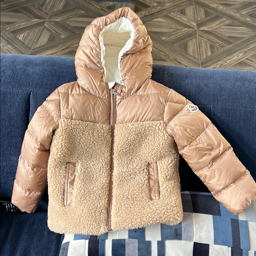 Tan Puffer Jacket with Sherpa Panel